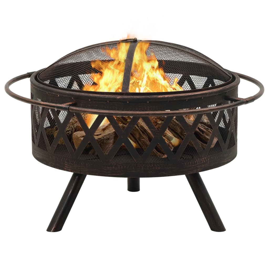 vidaXL Rustic Fire Pit with Poker 29.9" XXL Steel - Loft&Timber