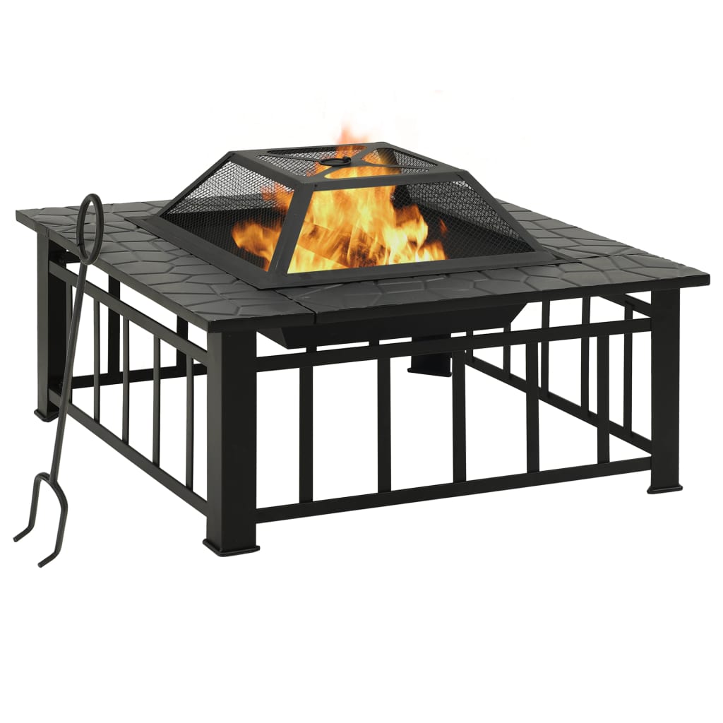 vidaXL Garden Fire Pit with Poker 31.9"x31.9"x18.5" XXL Steel - Loft&Timber