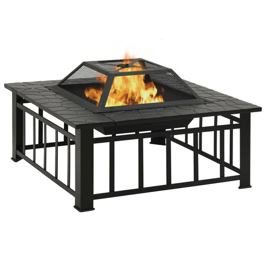 vidaXL Garden Fire Pit with Poker 31.9"x31.9"x18.5" XXL Steel - Loft&Timber