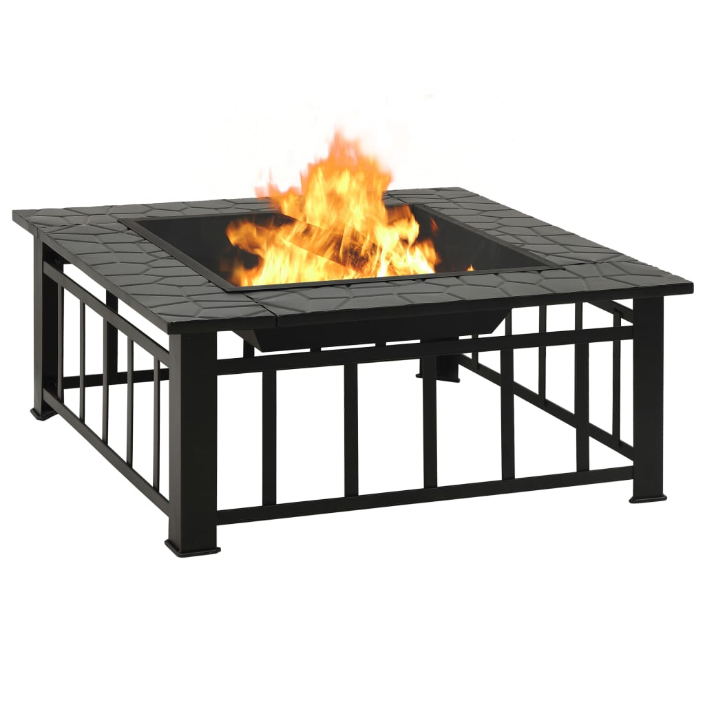 vidaXL Garden Fire Pit with Poker 31.9"x31.9"x18.5" XXL Steel - Loft&Timber
