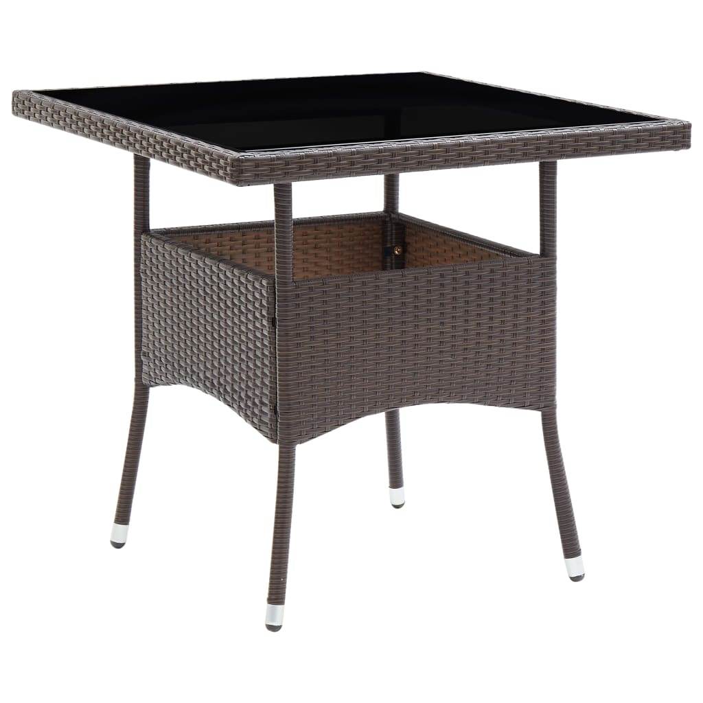 vidaXL Outdoor Dining Table Garden Porch Patio Table with Glass Top PE Rattan - Loft&Timber