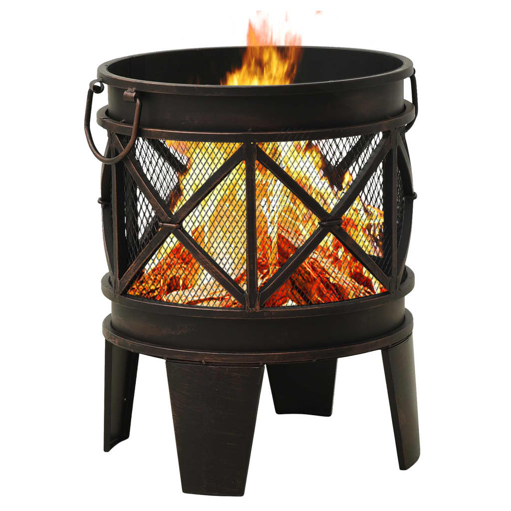 vidaXL Rustic Fire Pit with Poker Φ16.5"21.3" Steell - Loft&Timber