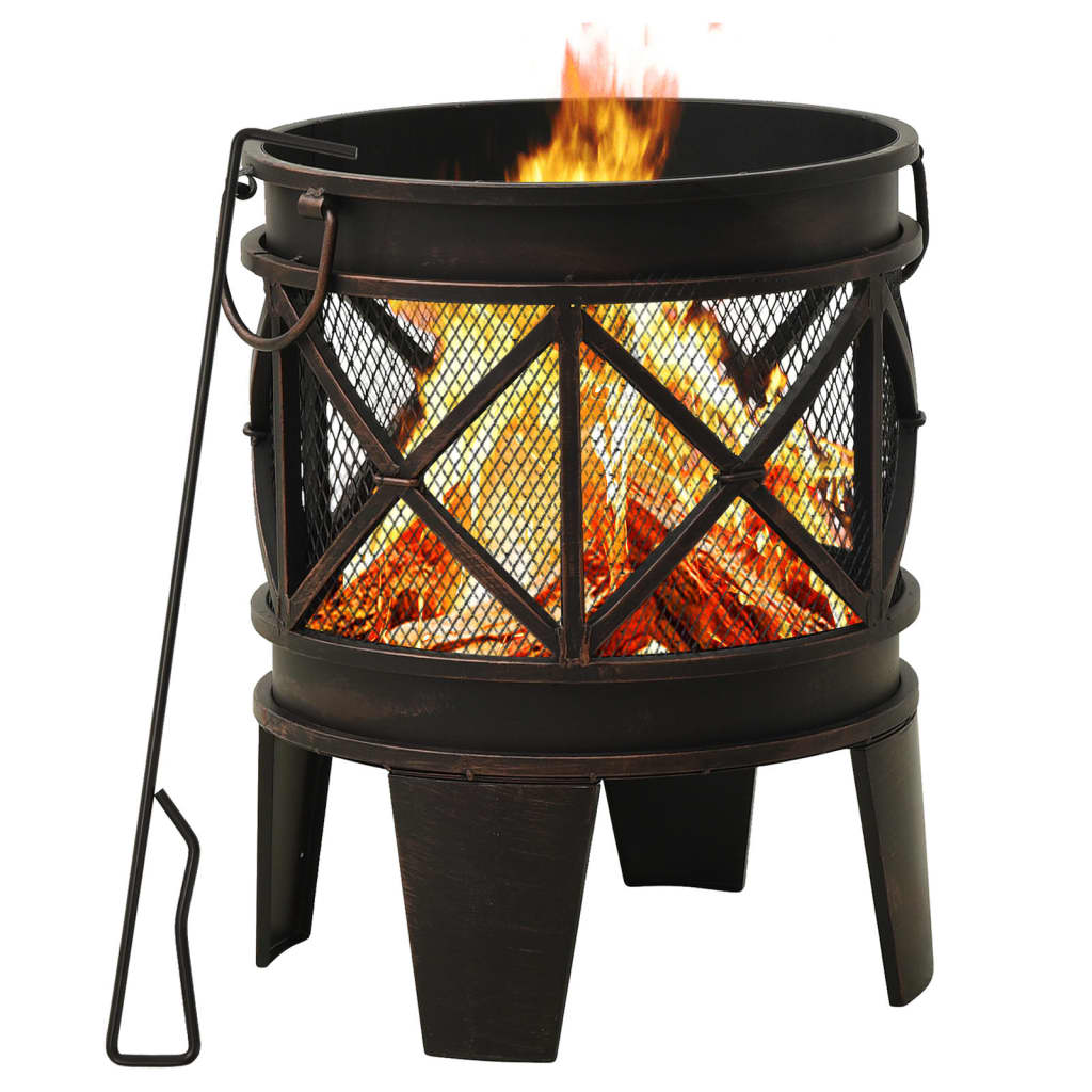 vidaXL Rustic Fire Pit with Poker Φ16.5"21.3" Steell - Loft&Timber