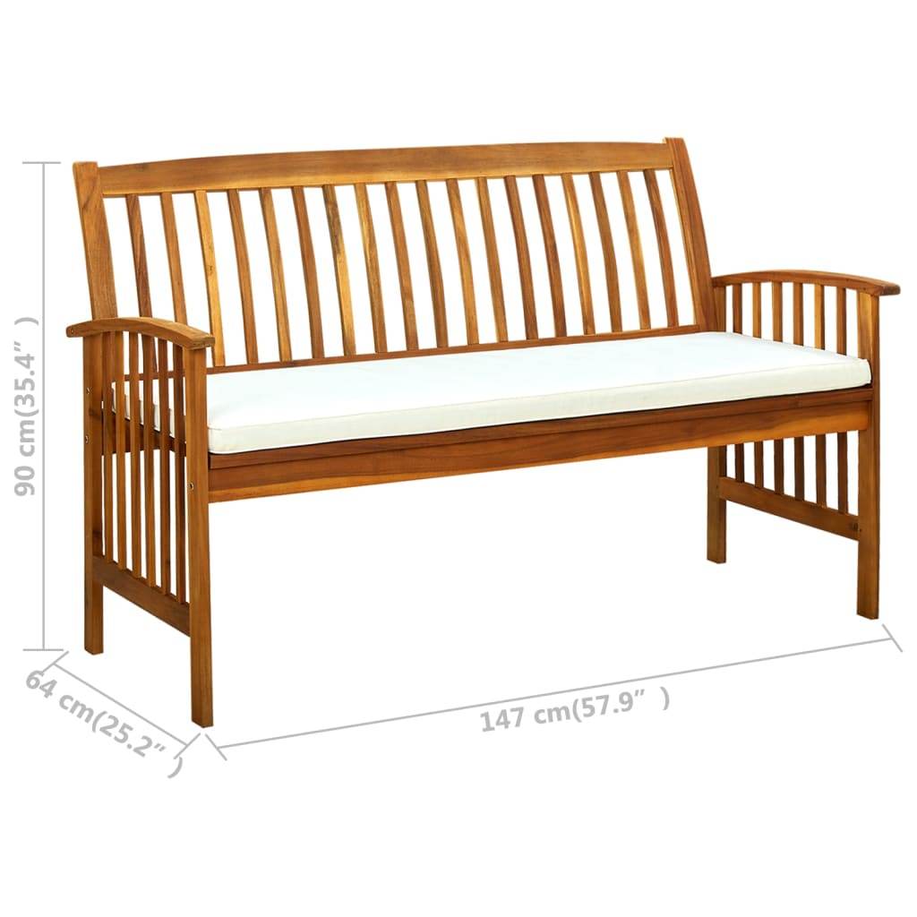 vidaXL Outdoor Patio Bench Garden Park Bench with Cushion Solid Wood Acacia - Loft&Timber