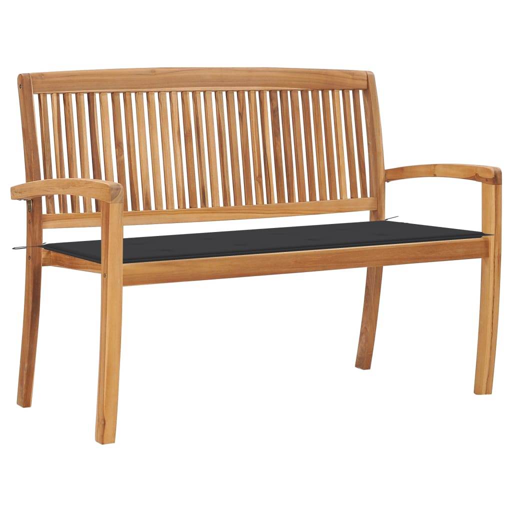 vidaXL Outdoor Patio Bench Stacking Patio Bench with Cushion Solid Wood Teak - Loft&Timber