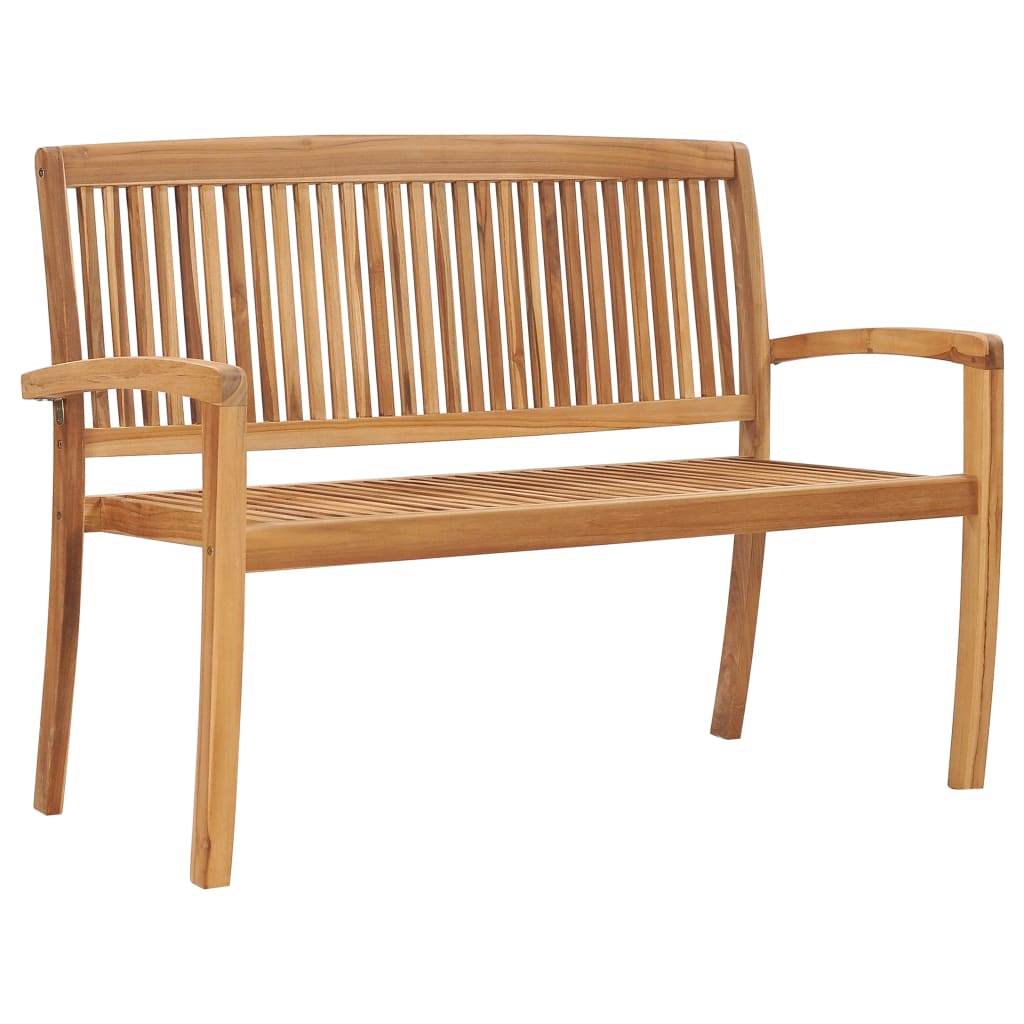 vidaXL Outdoor Patio Bench Stacking Patio Bench with Cushion Solid Wood Teak - Loft&Timber