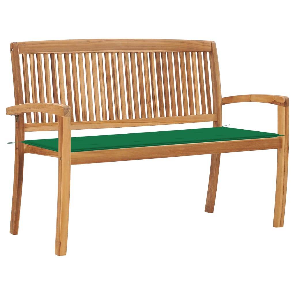 vidaXL Outdoor Patio Bench Stacking Patio Bench with Cushion Solid Wood Teak - Loft&Timber