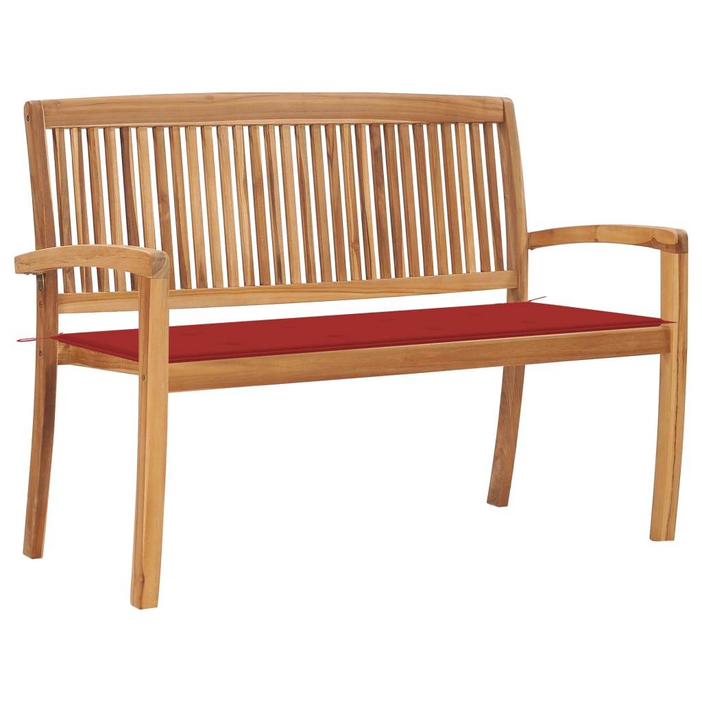 vidaXL Outdoor Patio Bench Stacking Patio Bench with Cushion Solid Wood Teak - Loft&Timber