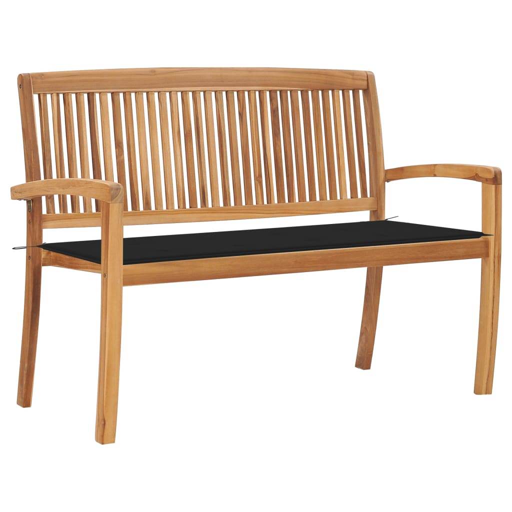 vidaXL Outdoor Patio Bench Stacking Patio Bench with Cushion Solid Wood Teak - Loft&Timber