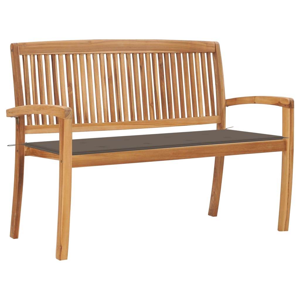 vidaXL Outdoor Patio Bench Stacking Patio Bench with Cushion Solid Wood Teak - Loft&Timber
