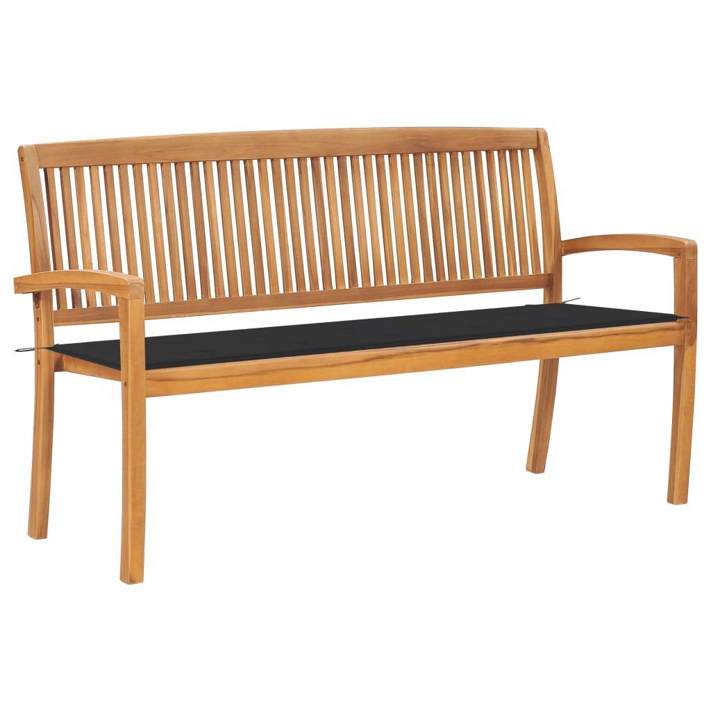 vidaXL Outdoor Patio Bench Stacking Patio Bench with Cushion Solid Wood Teak - Loft&Timber