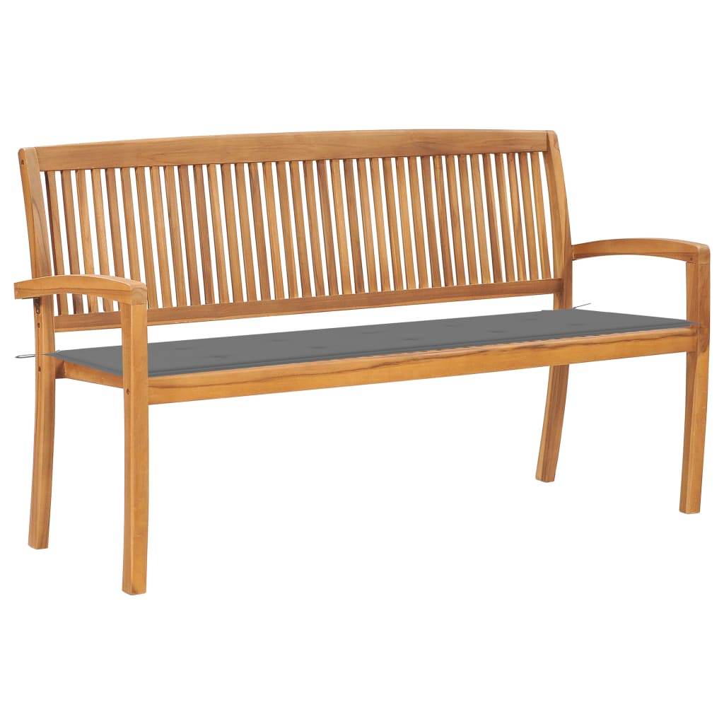 vidaXL Outdoor Patio Bench Stacking Patio Bench with Cushion Solid Wood Teak - Loft&Timber