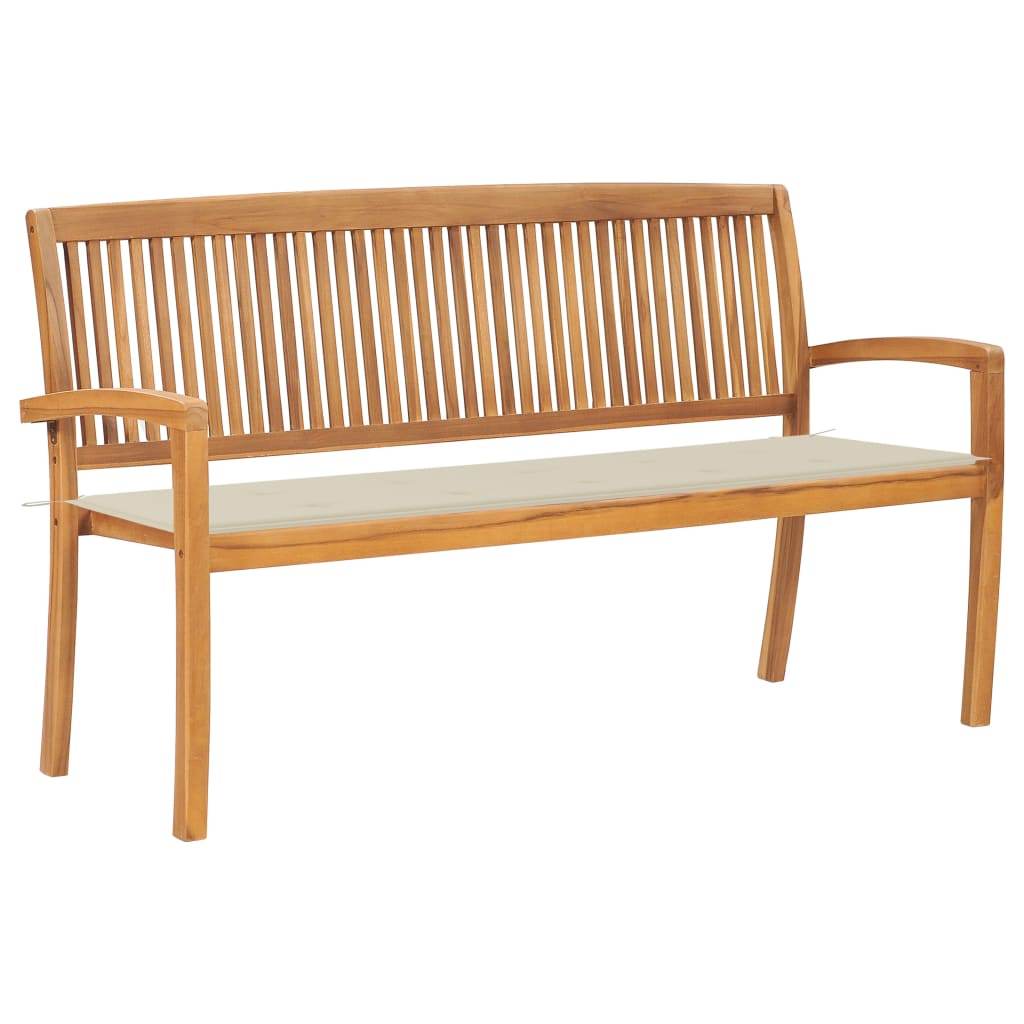 vidaXL Outdoor Patio Bench Stacking Patio Bench with Cushion Solid Wood Teak - Loft&Timber