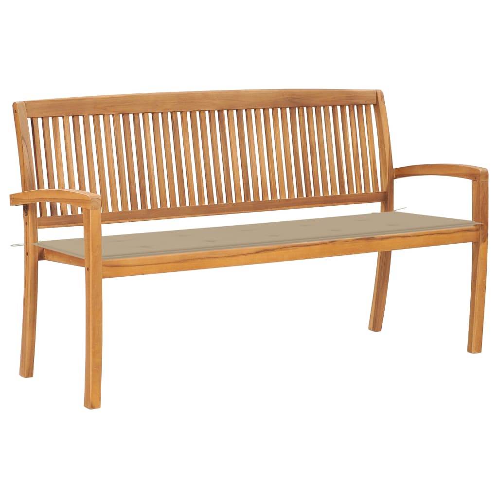 vidaXL Outdoor Patio Bench Stacking Patio Bench with Cushion Solid Wood Teak - Loft&Timber