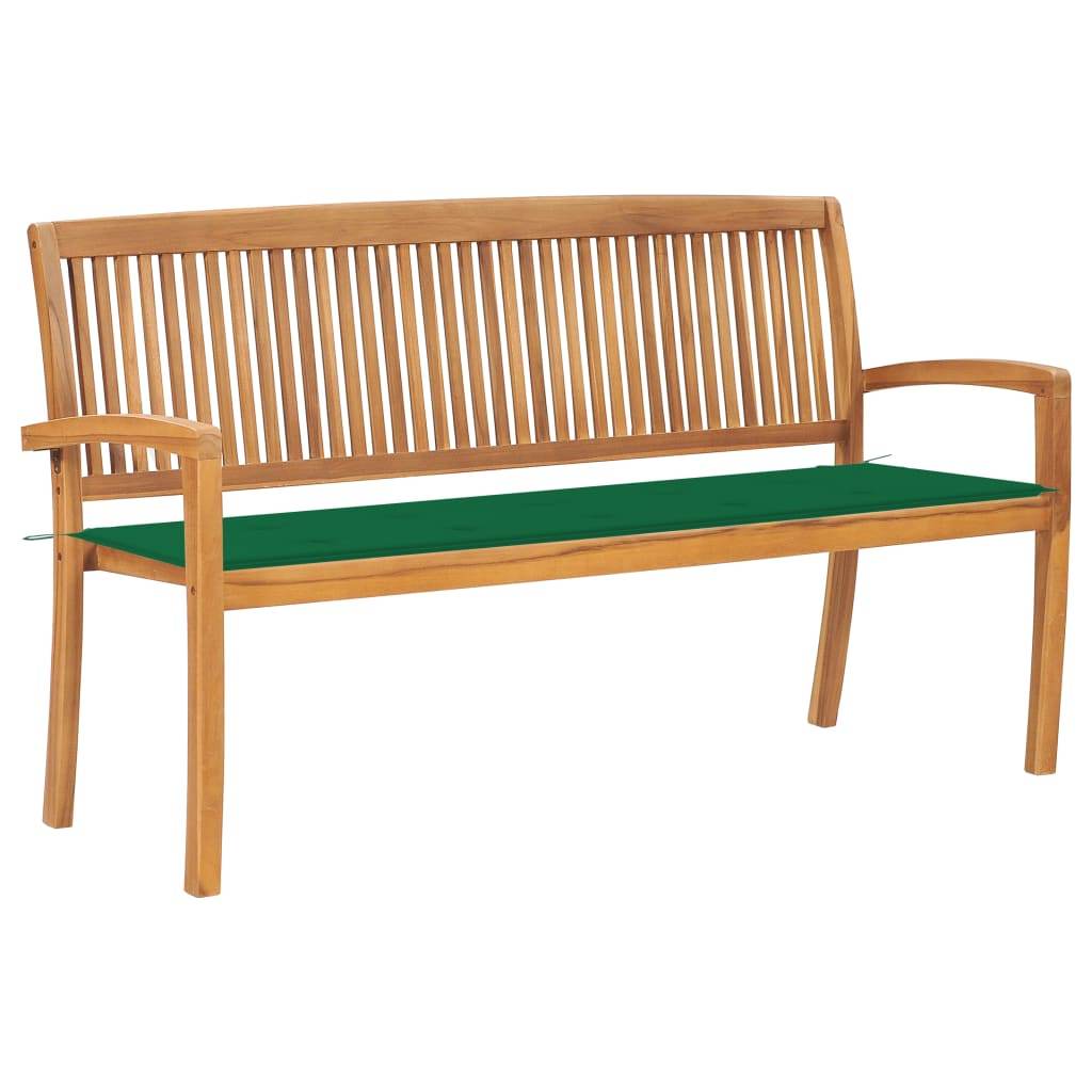 vidaXL Outdoor Patio Bench Stacking Patio Bench with Cushion Solid Wood Teak - Loft&Timber