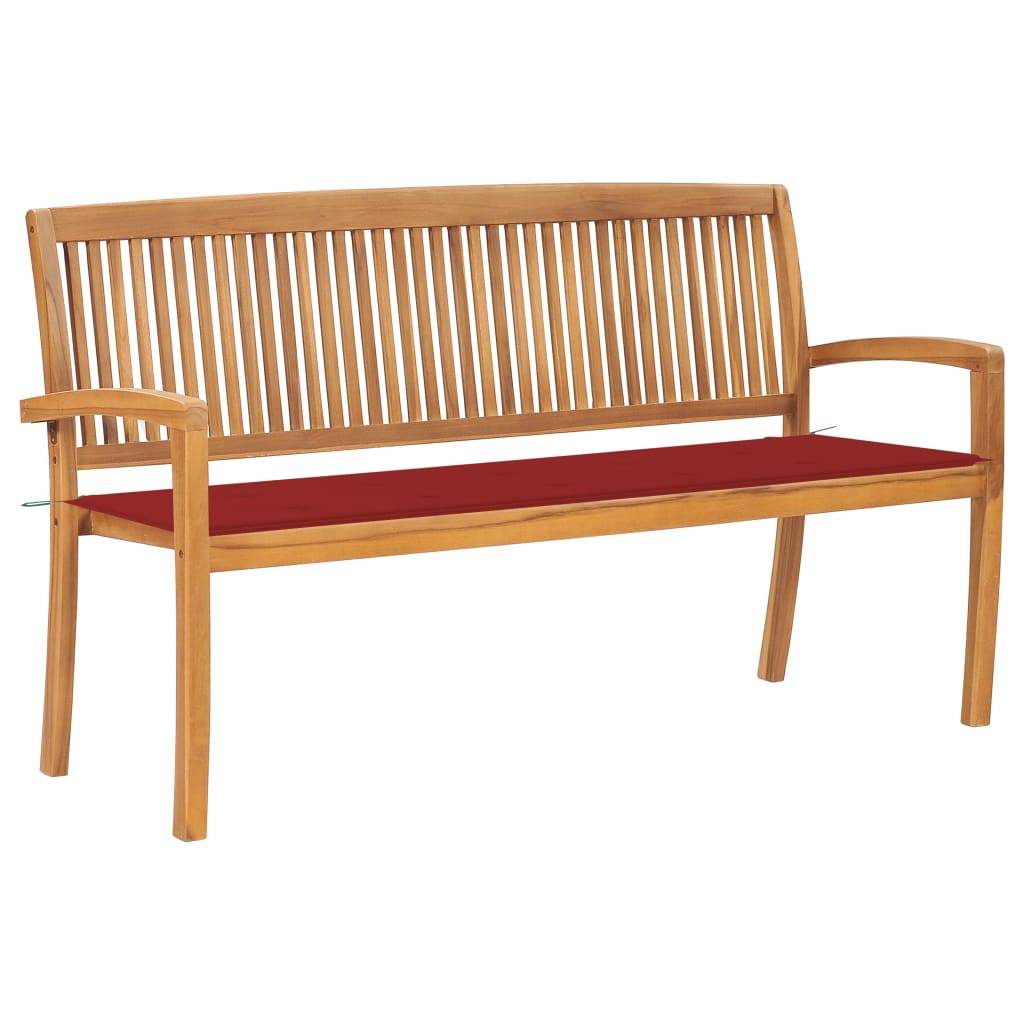 vidaXL Outdoor Patio Bench Stacking Patio Bench with Cushion Solid Wood Teak - Loft&Timber