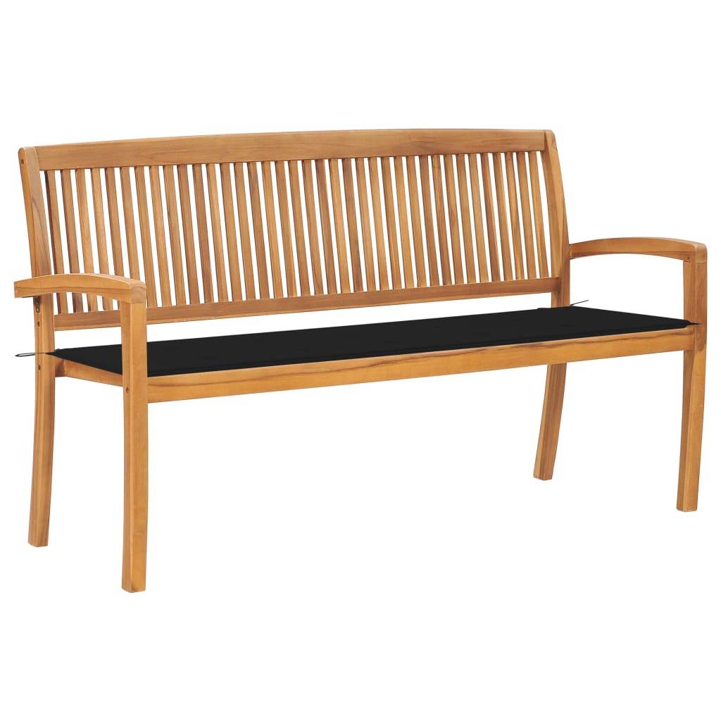 vidaXL Outdoor Patio Bench Stacking Patio Bench with Cushion Solid Wood Teak - Loft&Timber
