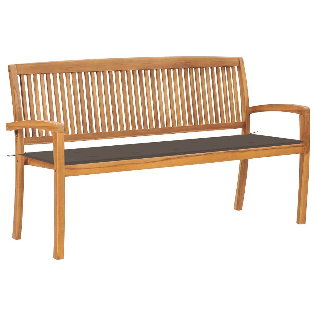 vidaXL Outdoor Patio Bench Stacking Patio Bench with Cushion Solid Wood Teak - Loft&Timber