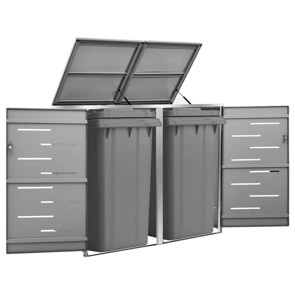 vidaXL Garbage Can Storage Wheelie Bin Trash Can Enclosure Stainless Steel - Loft&Timber