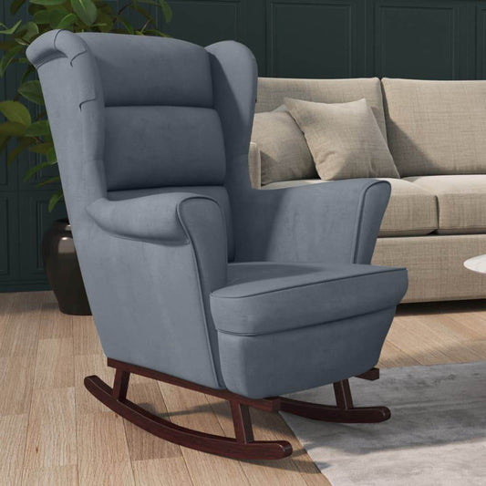 VidaXL Rocking Chair with Solid Wood Rubber Legs Dark Gray Velvet - Loft&Timber