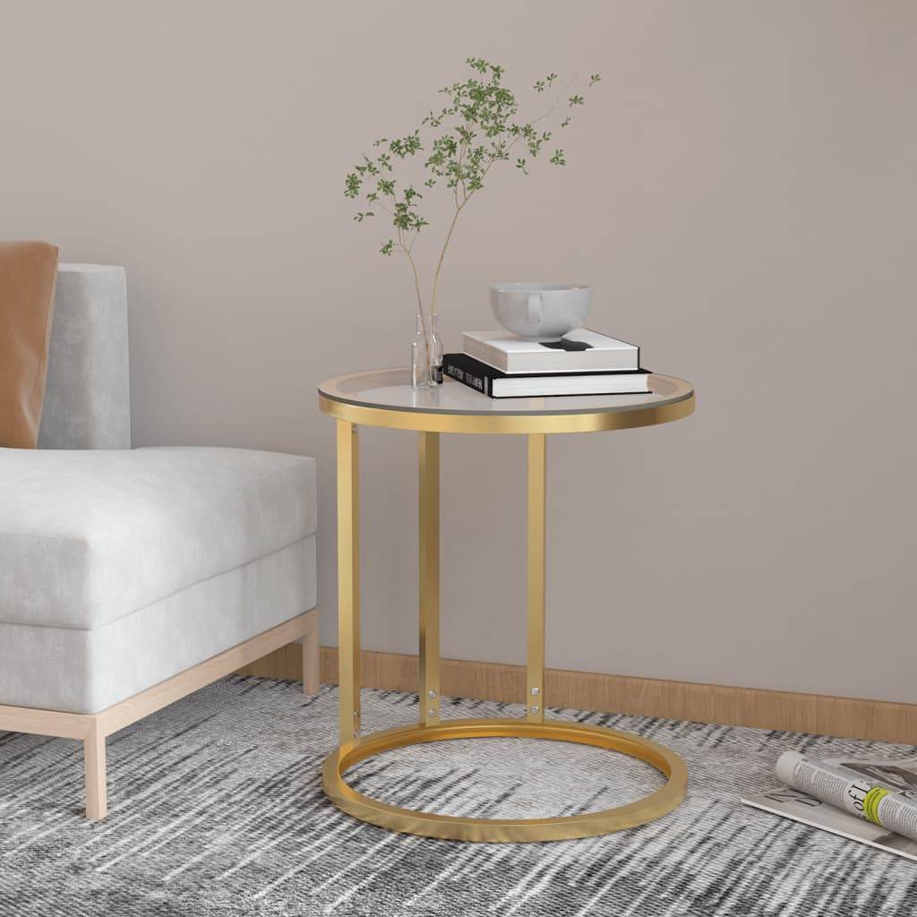vidaXL Side Table Accent Round Coffee Table Furniture Marble Tempered Glass - Loft&Timber