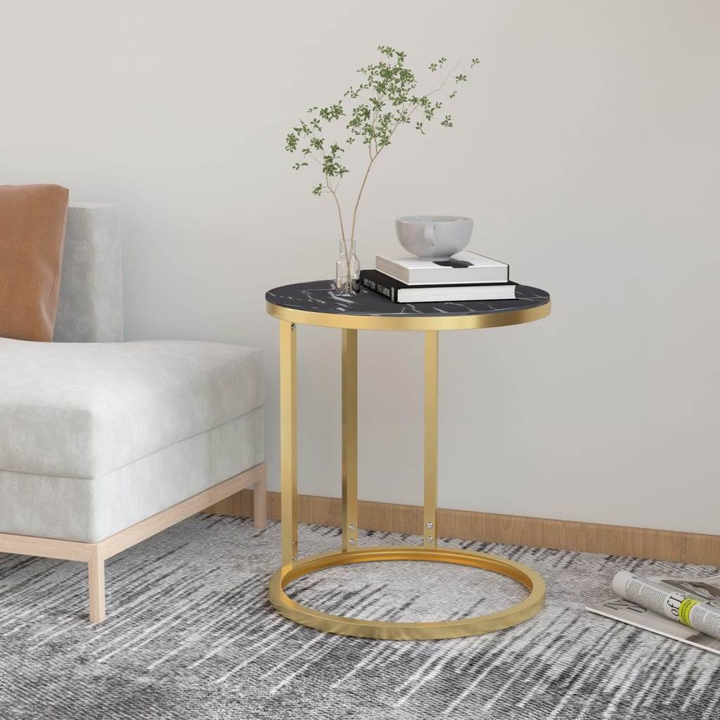 vidaXL Side Table Accent Round Coffee Table Furniture Marble Tempered Glass - Loft&Timber