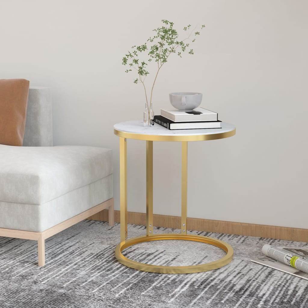 vidaXL Side Table Accent Round Coffee Table Furniture Marble Tempered Glass - Loft&Timber