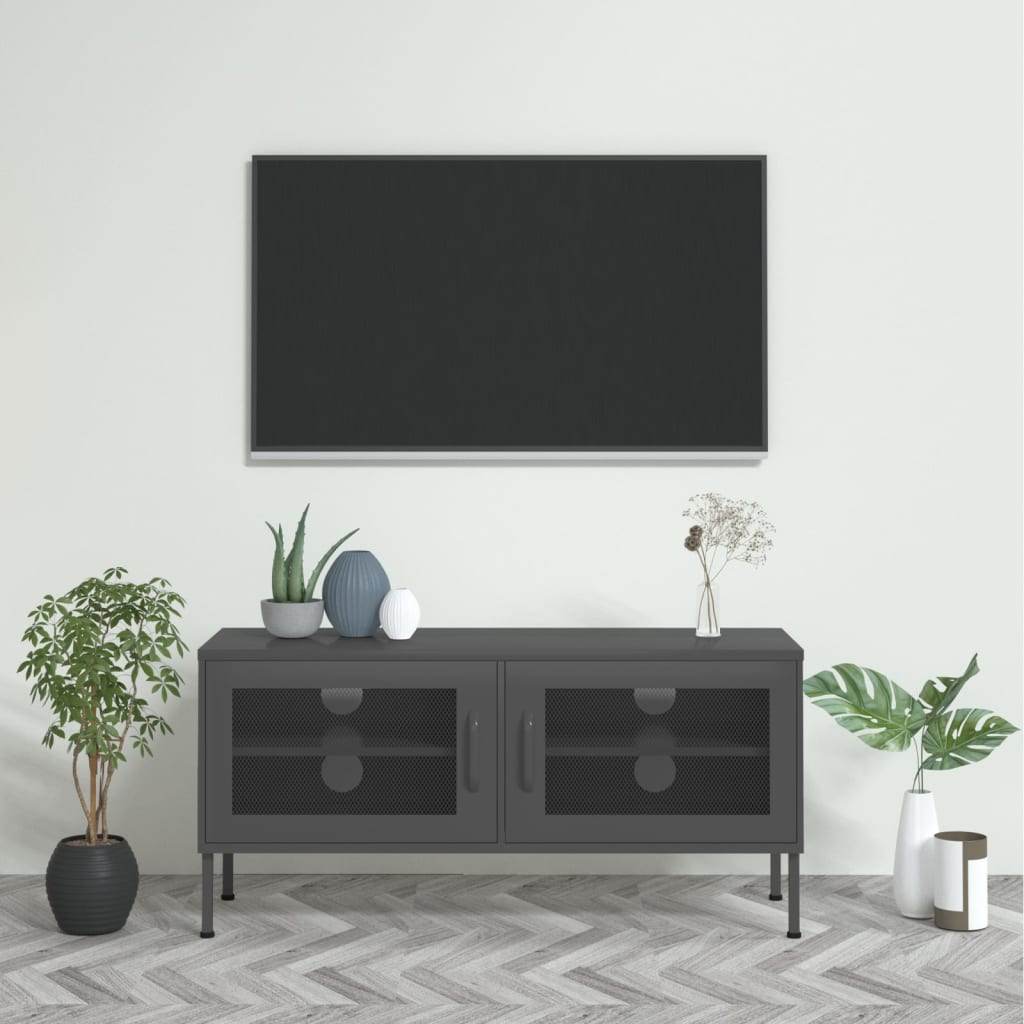 vidaXL TV Stand TV Unit Sideboard Home TV Console Media Unit Cupboard Steel - Loft&Timber