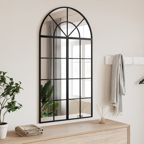 vidaXL Wall Mirror Decorative Wall Mounted Mirror for Bathroom Black Arch Iron-0
