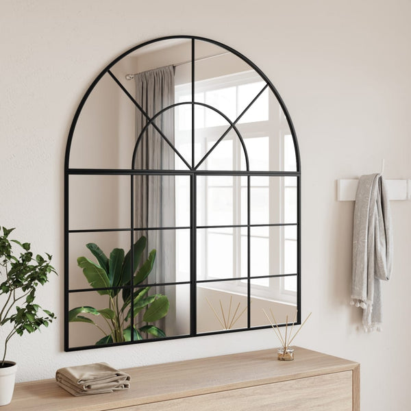 vidaXL Wall Mirror Decorative Wall Mounted Mirror for Bathroom Black Arch Iron-0