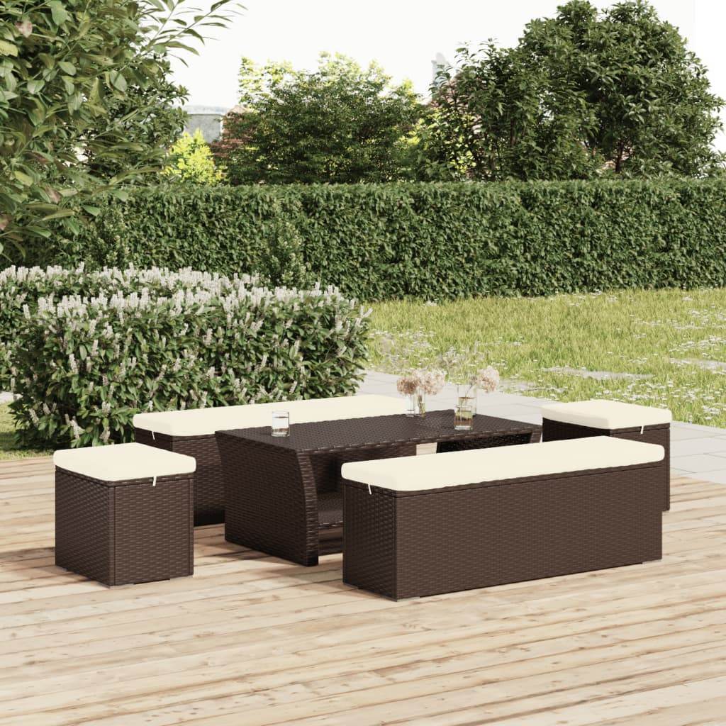vidaXL Ottoman Bench with Cushion Outdoor Wicker Dining Bench Poly Rattan - Loft&Timber