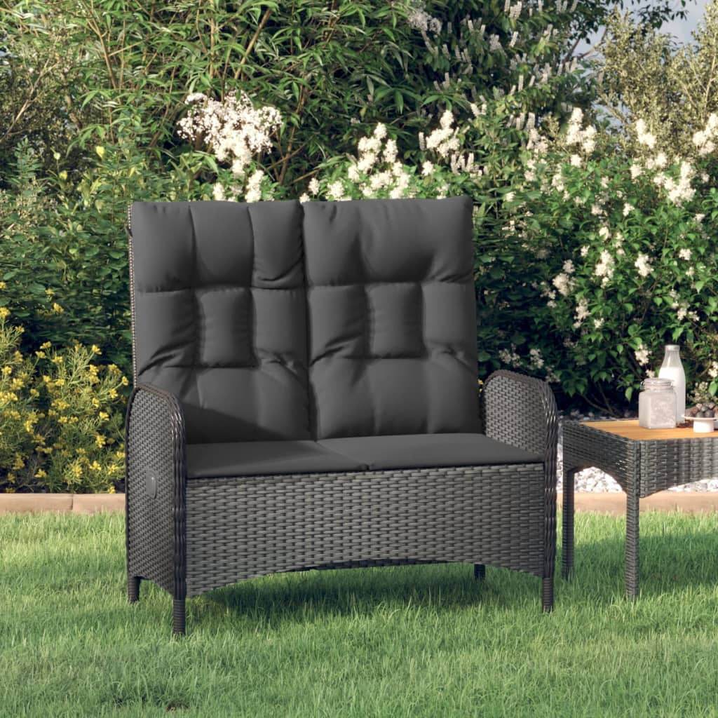 vidaXL Patio Bench Outdoor Reclining Dining Bench with Cushions Poly Rattan - Loft&Timber
