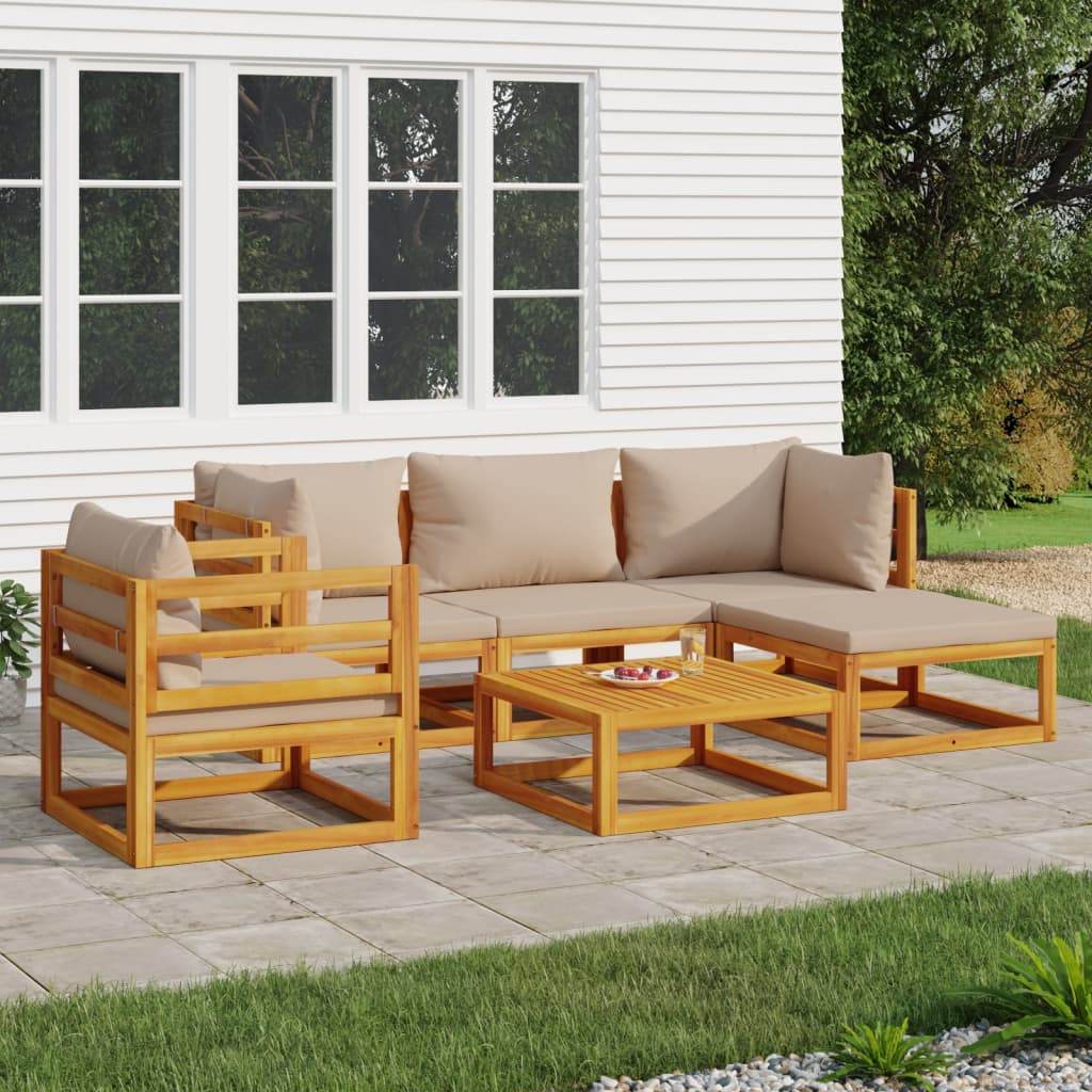 VidaXL 6 Piece Patio Lounge Set with Taupe Cushions Solid Wood - Loft&Timber