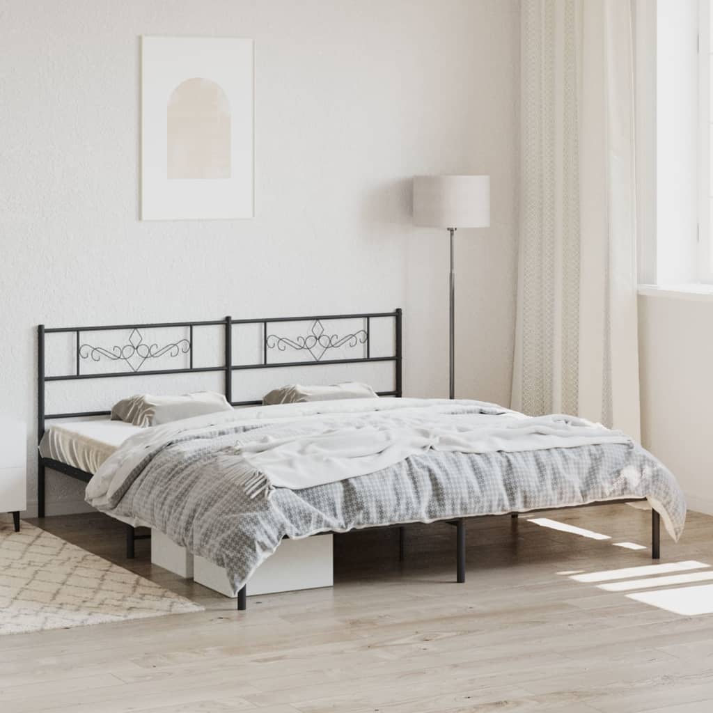 vidaXL Metal Bed Frame with Headboard Black 76"x79.9" King - Loft&Timber