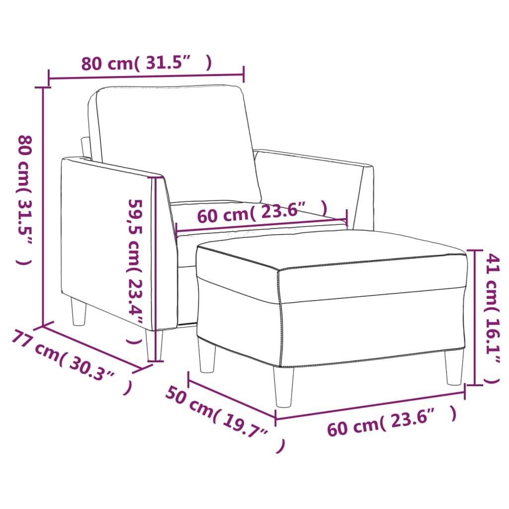 vidaXL Sofa Chair Accent Single Sofa Armchair with Footstool Faux Leather - Loft&Timber