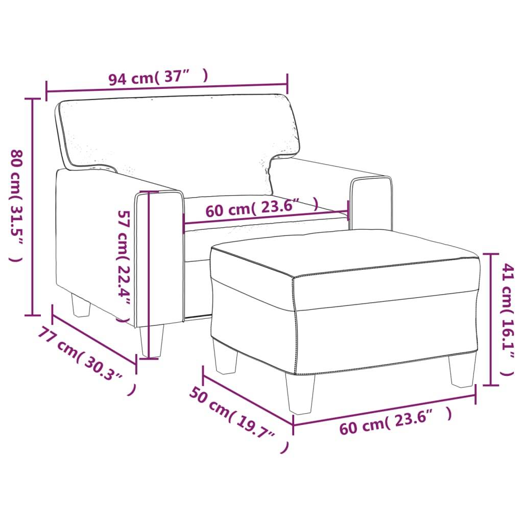 vidaXL Sofa Chair Accent Single Sofa Armchair with Footstool Faux Leather - Loft&Timber