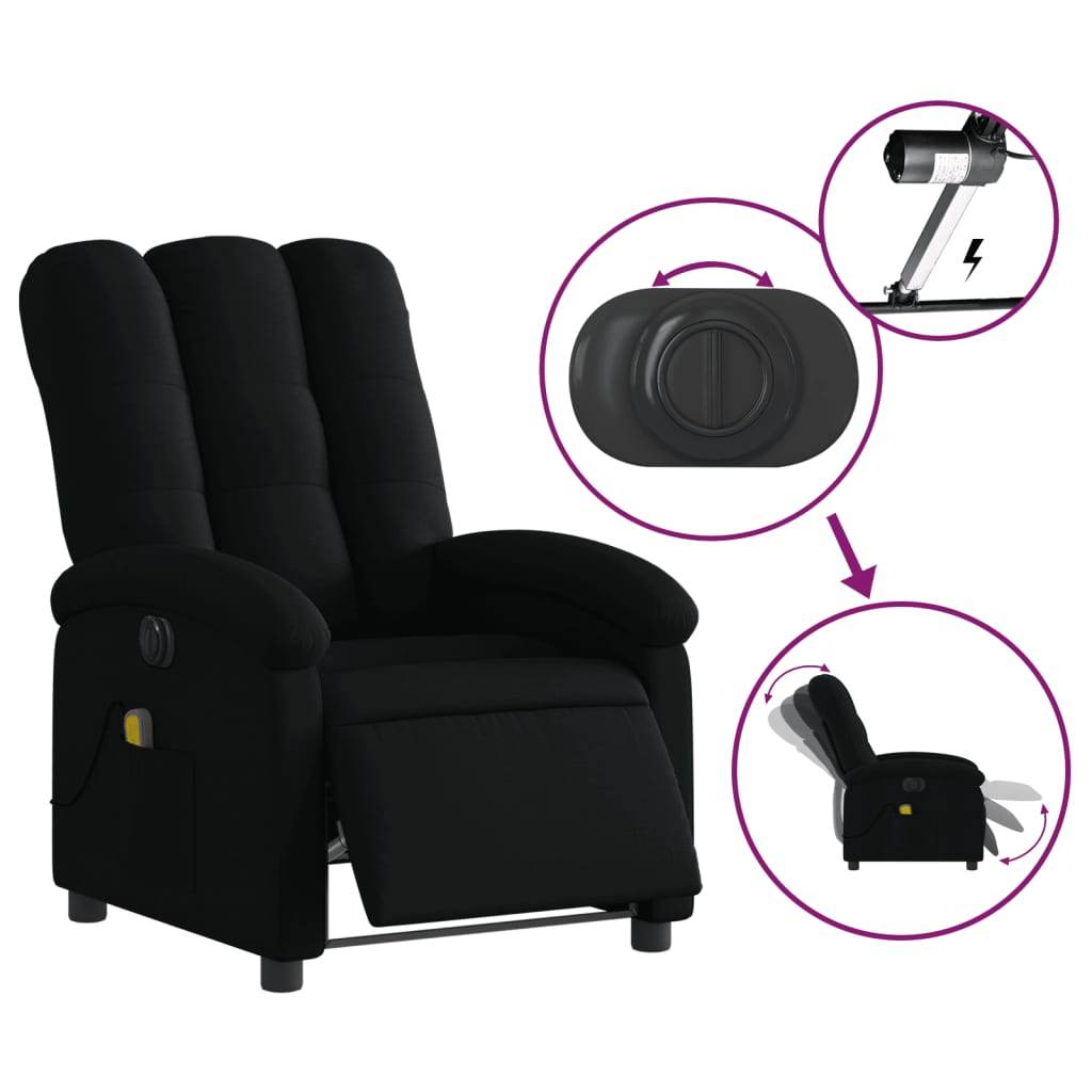 vidaXL Electric Massage Recliner Chair Black Fabric - Loft&Timber