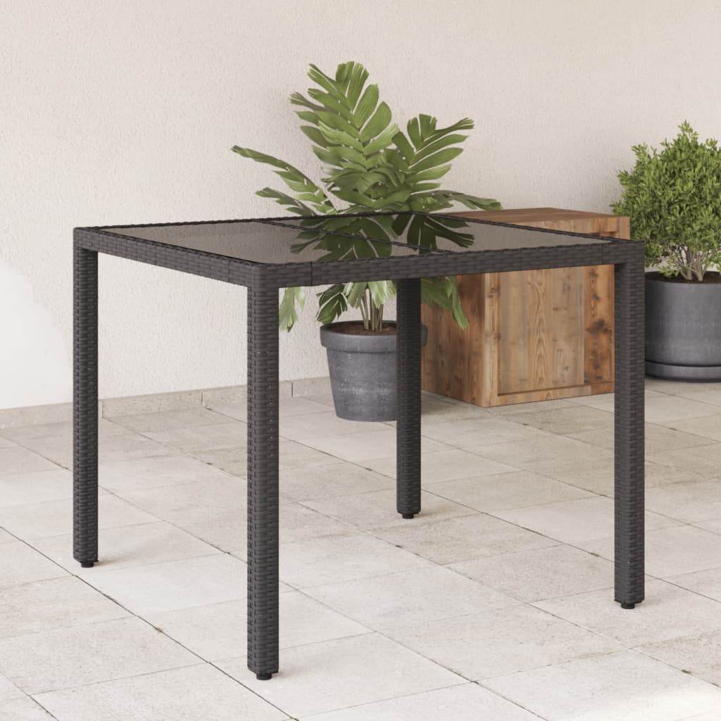 vidaXL Patio Table with Glass Top Outdoor Furniture Dining Table Poly Rattan - Loft&Timber