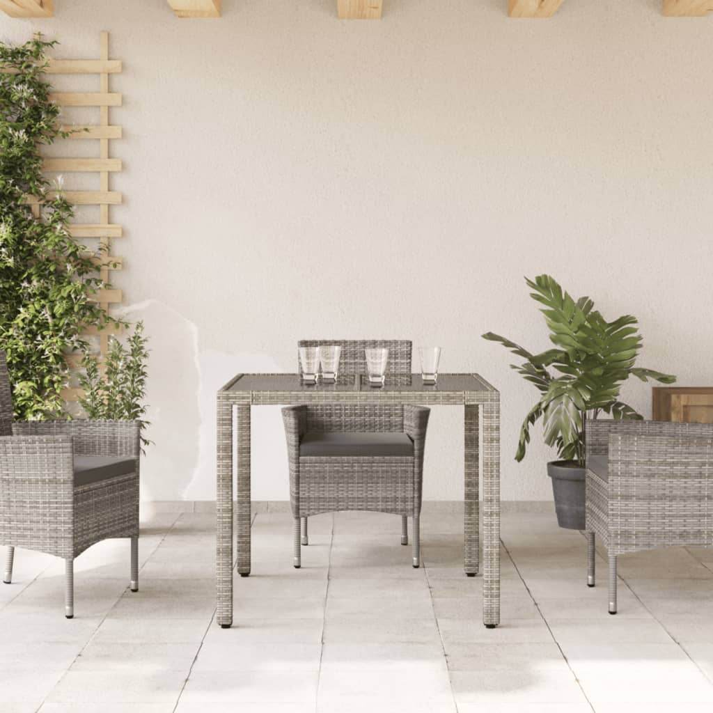 vidaXL Patio Table with Glass Top Outdoor Furniture Dining Table Poly Rattan - Loft&Timber