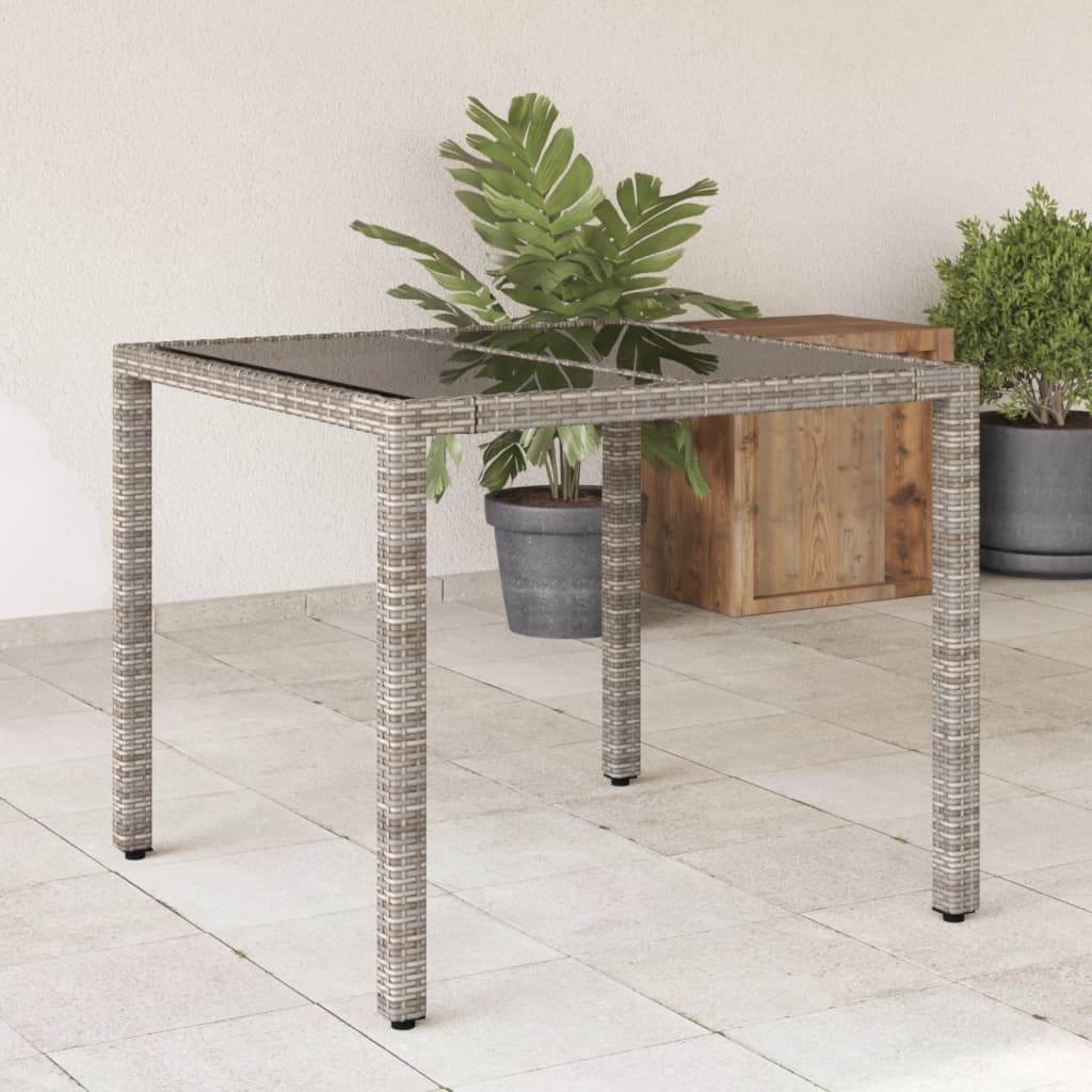 vidaXL Patio Table with Glass Top Outdoor Furniture Dining Table Poly Rattan - Loft&Timber