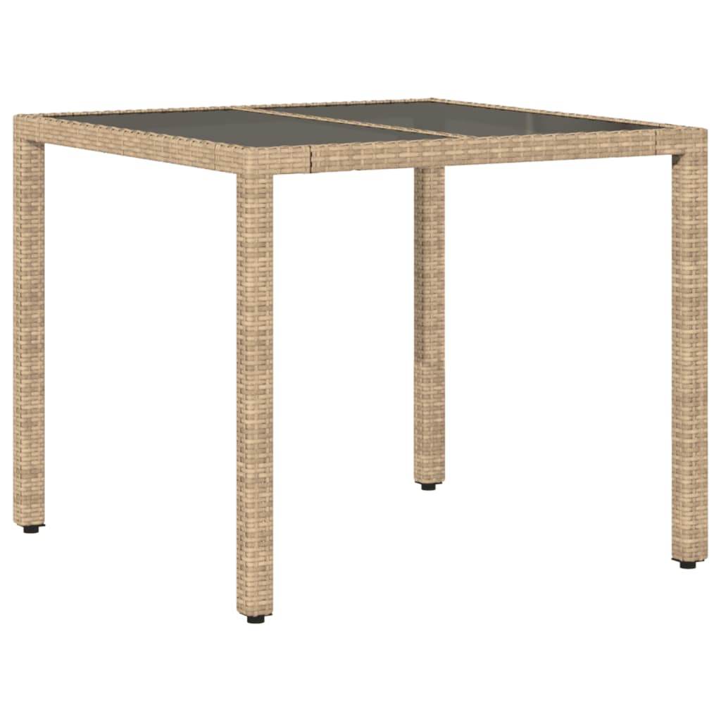 vidaXL Patio Table with Glass Top Outdoor Furniture Dining Table Poly Rattan - Loft&Timber