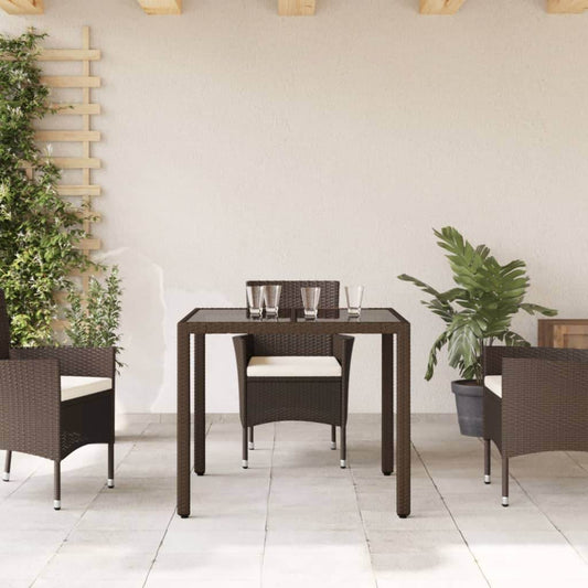 vidaXL Patio Table with Glass Top Outdoor Furniture Dining Table Poly Rattan - Loft&Timber