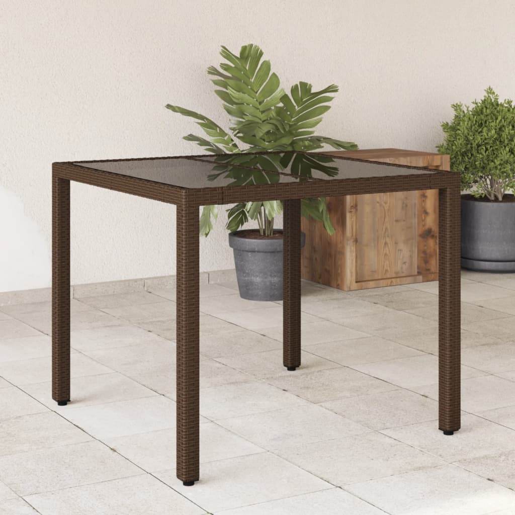 vidaXL Patio Table with Glass Top Outdoor Furniture Dining Table Poly Rattan - Loft&Timber