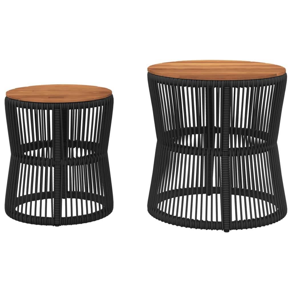 vidaXL Patio Side Tables 2 pcs with Wooden Top Black Poly Rattan - Loft&Timber