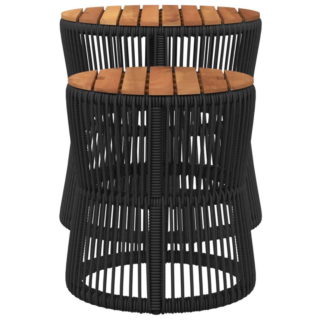 vidaXL Patio Side Tables 2 pcs with Wooden Top Black Poly Rattan - Loft&Timber