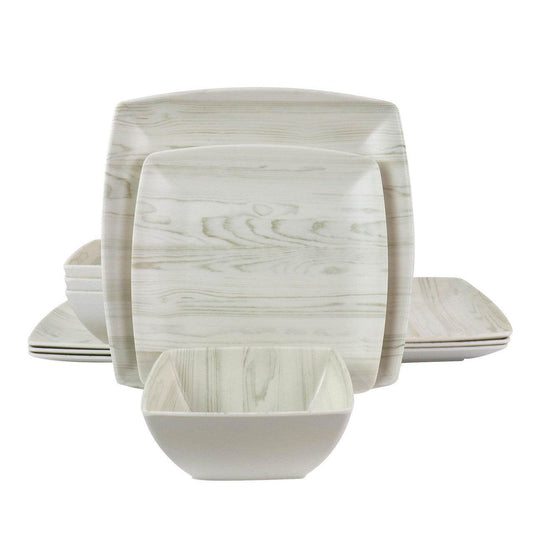 Gibson Home Woodgrain 12 Piece Melamine Dinnerware Set - Loft&Timber