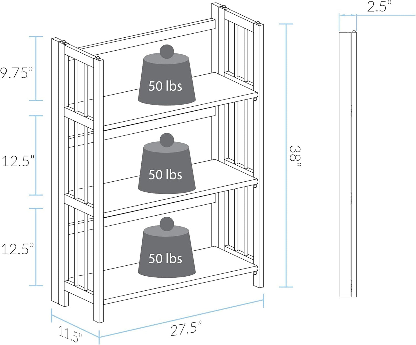 3-Shelf Stackable 27.5" Wide-Chestnut Fold Bookcase - Loft&Timber