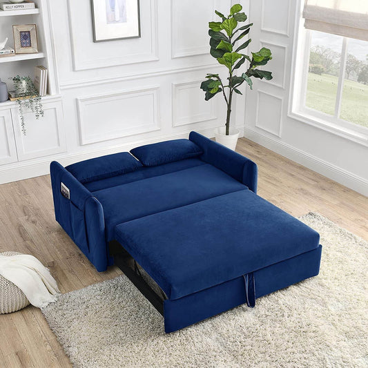 55″ Velvet Convertible Sofa Bed with Adjustable Backrest - Loft&Timber