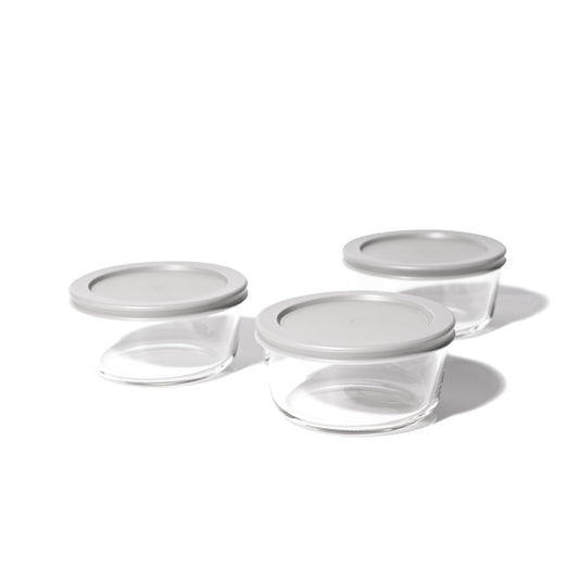 Glass Food Storage Containers - 6 Piece 2 Cup Set (3 Containers + 3 Lids) - Loft&Timber