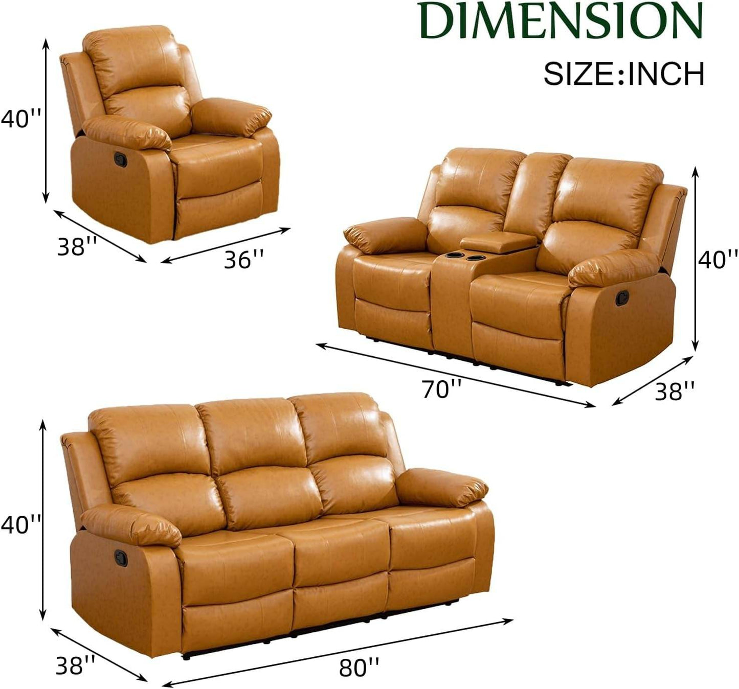 Leather Recliner Sofa Set(Sofa Set 3 Pieces) - Loft&Timber